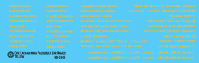 N Scale - Erie Lackawanna Yellow Passenger Car Names Decal Set