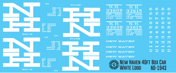 HO Scale - New Haven 40ft Box Car Large NH Logo Decals