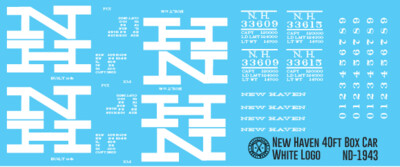 N Scale - New Haven 40ft Box Car Large NH Logo Decals