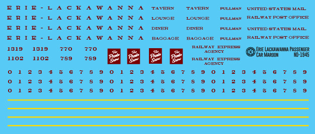 Erie Lackawanna Maroon Passenger Car Decals