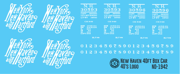 N Scale - New Haven 40ft Box Car 1940s Logo Decals