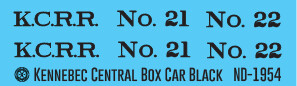 Kennebec Central Box Car Black Lettering Decal Set