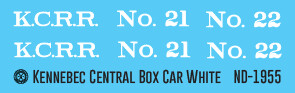 Kennebec Central Box Car White Lettering Decal Set