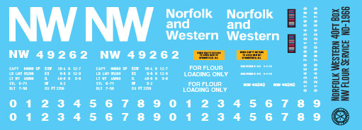 Norfolk Western Black 40ft Flour Service Box Car Decals