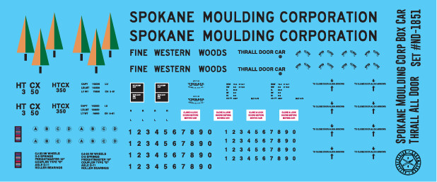 N Scale - Spokane Moulding Corp All Door Box Car Decals