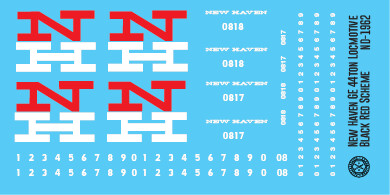 N Scale - New Haven GE44t Locomotive Black Red Scheme Decals