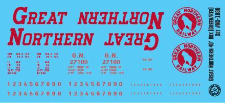 Great Northern 40' Green/Red Box Car Decals