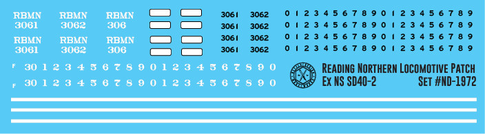 Reading Northern Locomotive Patch Ex NS SD40-2 Decals
