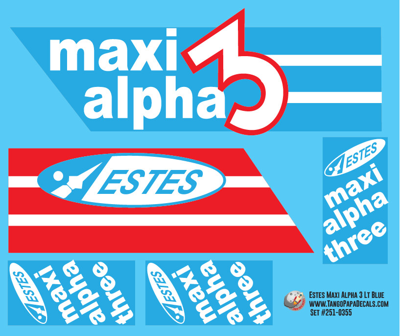 Estes Maxi Alpha 3 Lt Blue Decal Set