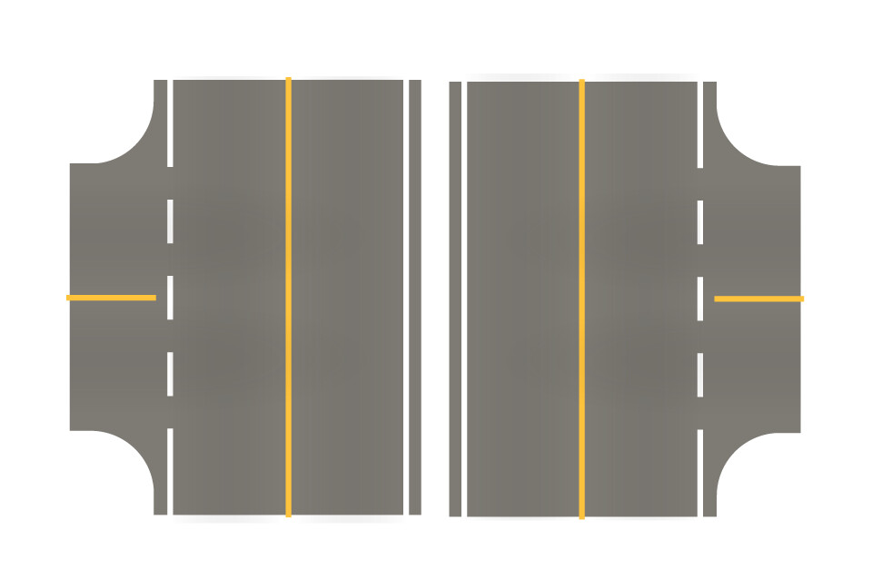 Easy Streets HO - Medium Asphalt-3 Way Intersection Solid Yellow Line