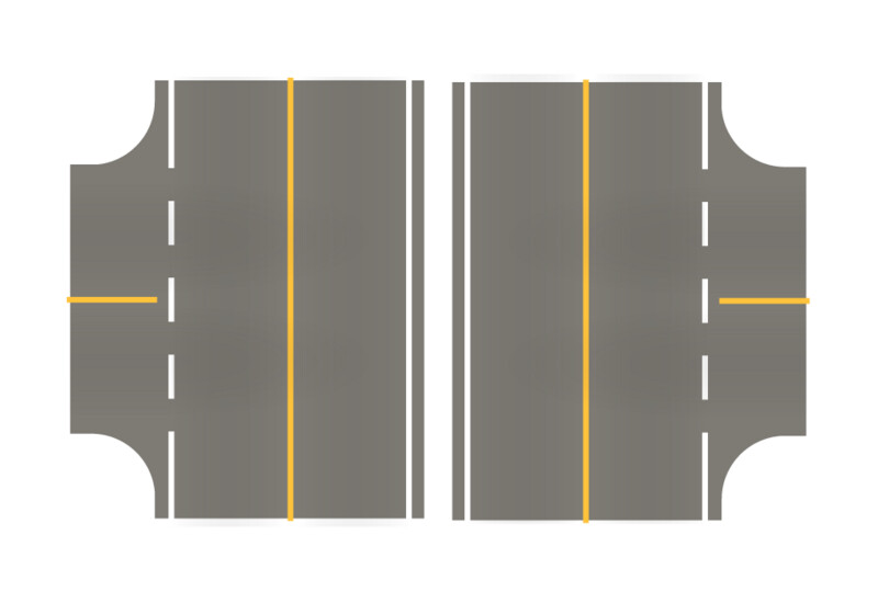 Easy Streets HO - Medium Asphalt-3 Way Intersection Solid Yellow Line