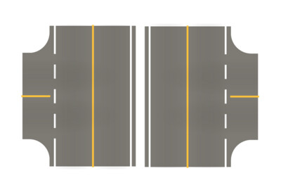 Easy Streets HO - Medium Asphalt-3 Way Intersection Solid Yellow Line