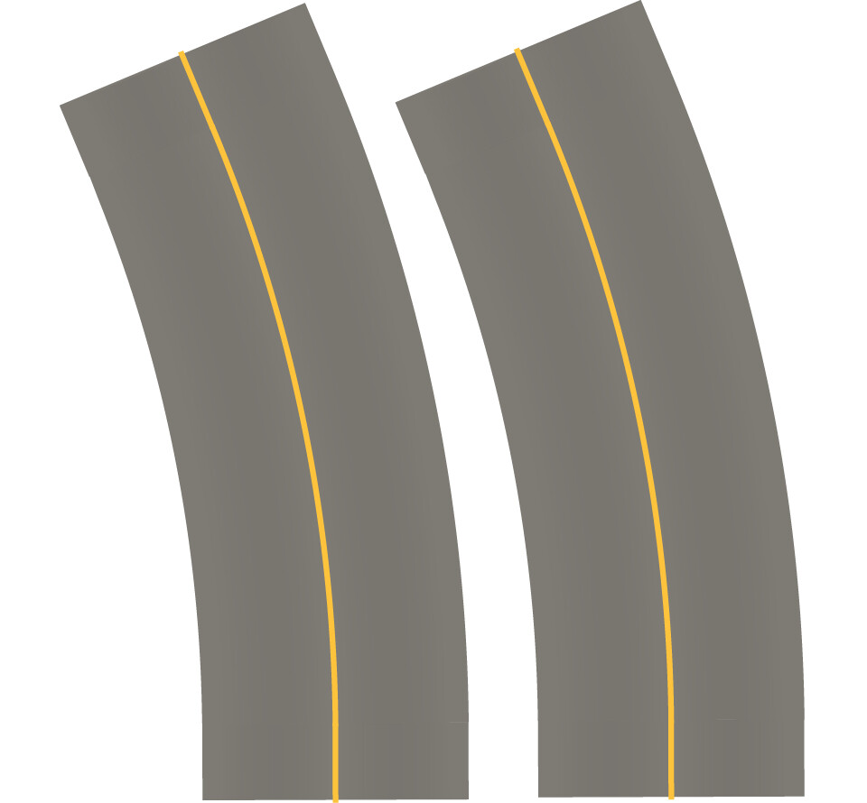 Easy Streets HO - Medium Asphalt-Broad Curve-Solid Yellow No Fog