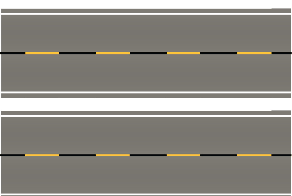 Easy Streets HO - Medium Asphalt-10in Dashed Yellow Black Line