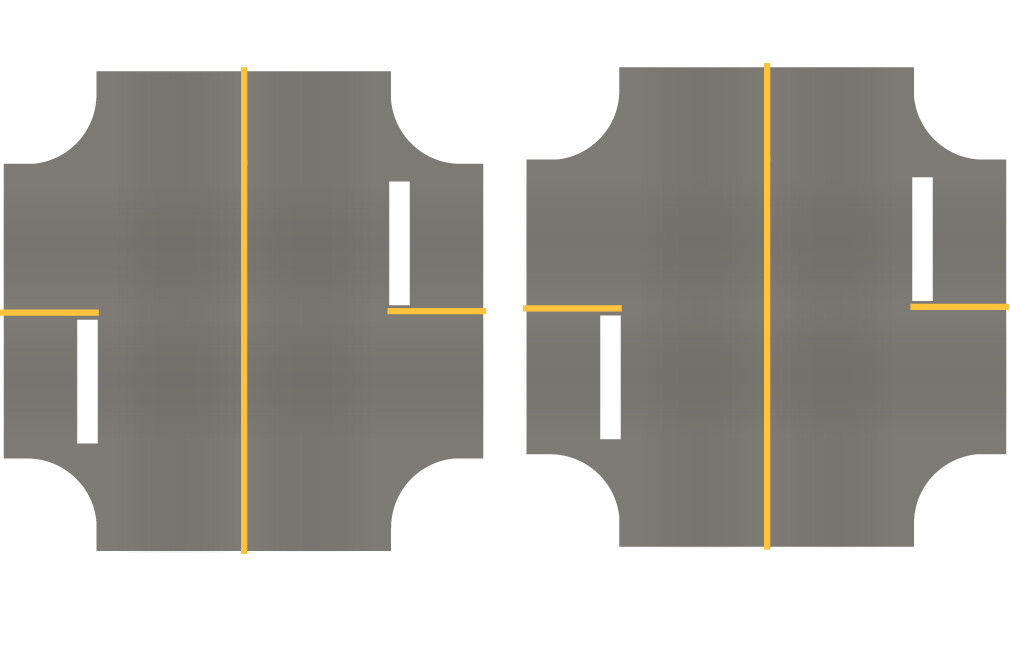 Easy Streets HO - Medium Asphalt-4 Way Int 2 Stop Solid Yellow Line