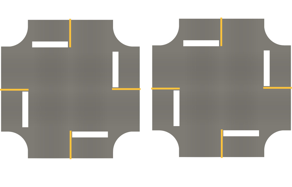 Easy Streets HO - Medium Asphalt-4 Way Int 4 Stop Solid Yellow Line