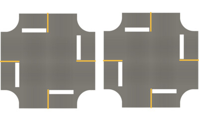 Easy Streets HO - Medium Asphalt-4 Way Int 4 Stop Solid Yellow Line