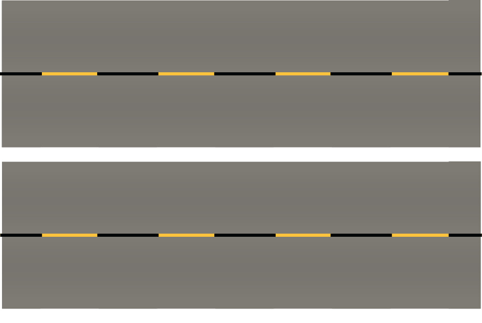 Easy Streets HO - Medium Asphalt-10in Dashed Yellow Black Line No Fog