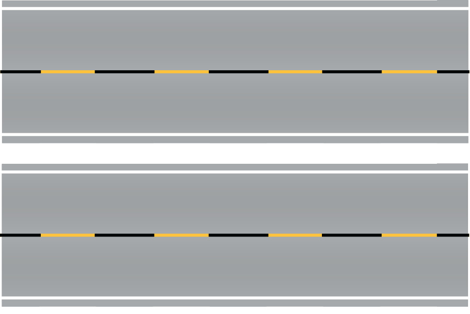 Easy Streets HO - Aged Asphalt-10in Dashed Yellow Black Line