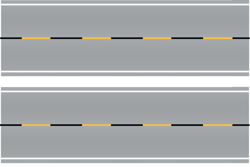 Easy Streets HO - Aged Asphalt-10in Dashed Yellow Black Line