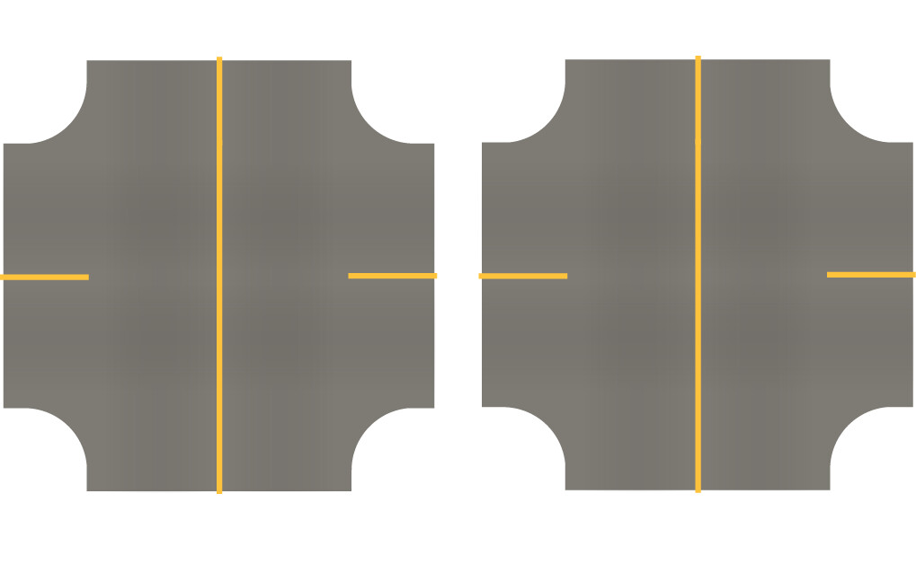 Easy Streets HO - Medium Asphalt-4 Way Intersection Solid Yellow 2 Stop No Fog