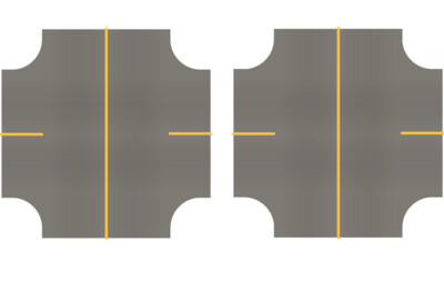 Easy Streets HO - Medium Asphalt-4 Way Intersection Solid Yellow 2 Stop No Fog