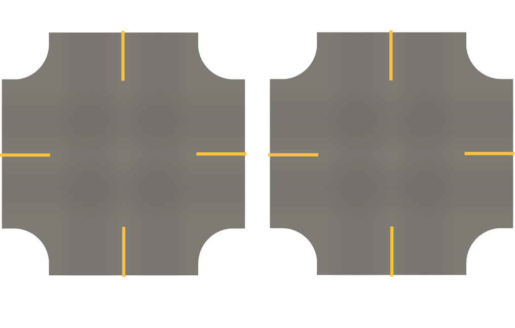 Easy Streets HO - Medium Asphalt-4 Way Intersection Solid Yellow 4 Stop No Fog