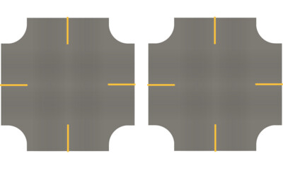 Easy Streets HO - Medium Asphalt-4 Way Intersection Solid Yellow 4 Stop No Fog