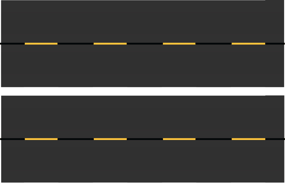 Easy Streets HO - Fresh Asphalt-10in Dashed Yellow Black Line No Fog