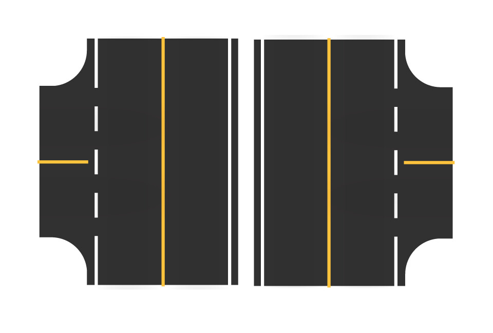 Easy Streets HO - Fresh Asphalt-3 Way Intersection Solid Yellow Line