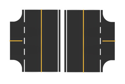 Easy Streets HO - Fresh Asphalt-3 Way Intersection Solid Yellow Line