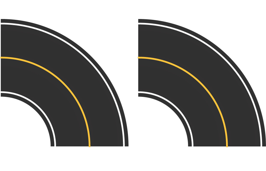 Easy Streets HO - Fresh Asphalt-Tight Curve-Solid Yellow