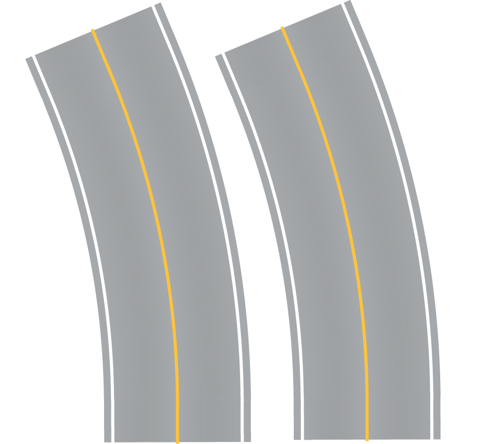 Easy Streets HO - Aged Asphalt-Broad Curve-Solid Yellow