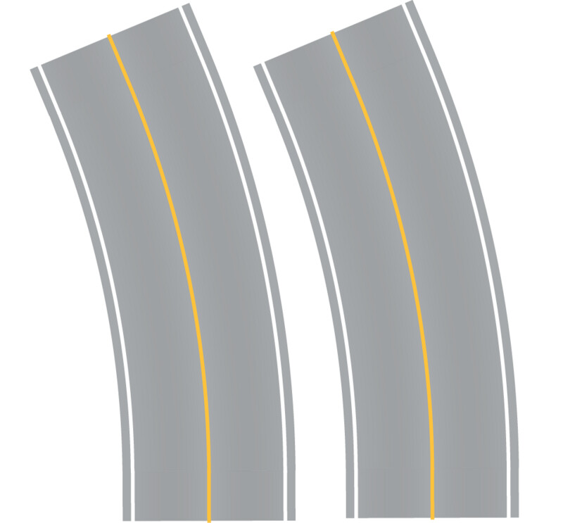 Easy Streets HO - Aged Asphalt-Broad Curve-Solid Yellow