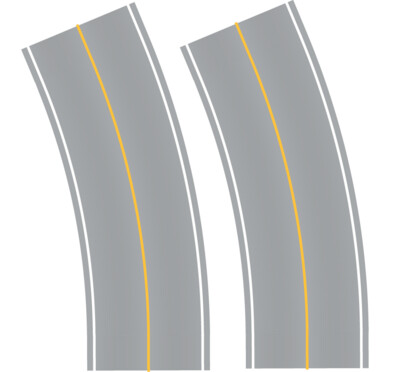 Easy Streets HO - Aged Asphalt-Broad Curve-Solid Yellow