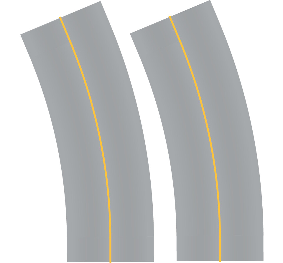 Easy Streets HO - Aged Asphalt-Broad Curve-Solid Yellow No Fog
