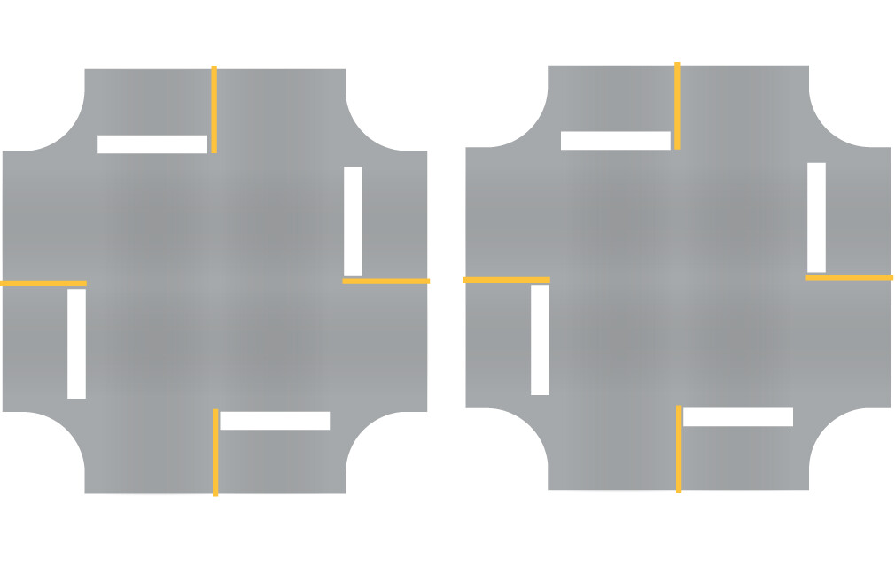 Easy Streets HO - Aged Asphalt-4 Way Int 4 Stop Solid Yellow Line