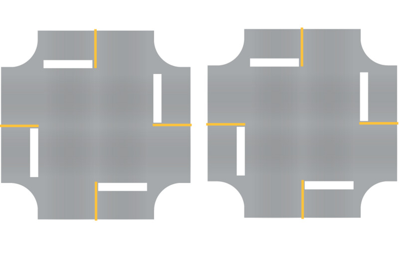 Easy Streets HO - Aged Asphalt-4 Way Int 4 Stop Solid Yellow Line