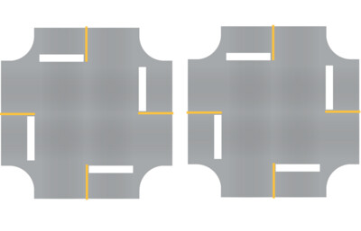 Easy Streets HO - Aged Asphalt-4 Way Int 4 Stop Solid Yellow Line