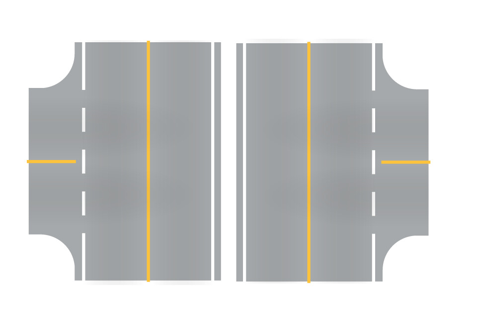 Easy Streets HO - Aged Asphalt-3 Way Intersection Solid Yellow Line
