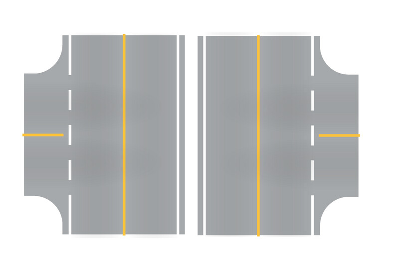 Easy Streets HO - Aged Asphalt-3 Way Intersection Solid Yellow Line