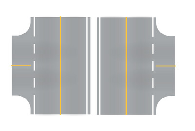 Easy Streets HO - Aged Asphalt-3 Way Intersection Solid Yellow Line