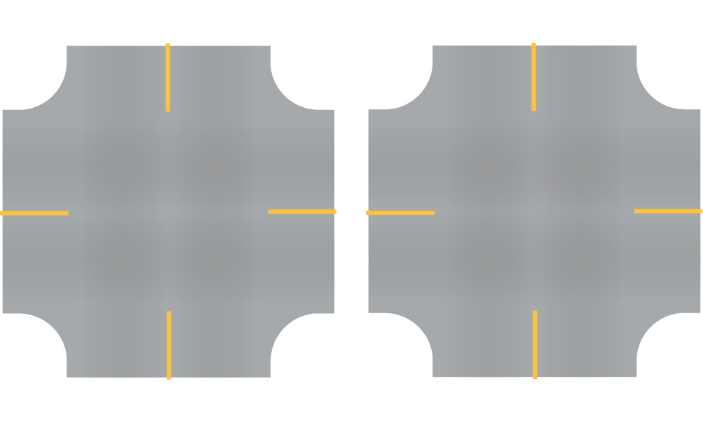 Easy Streets HO - Aged Asphalt-4 Way Intersection Solid Yellow 4 Stop No Fog