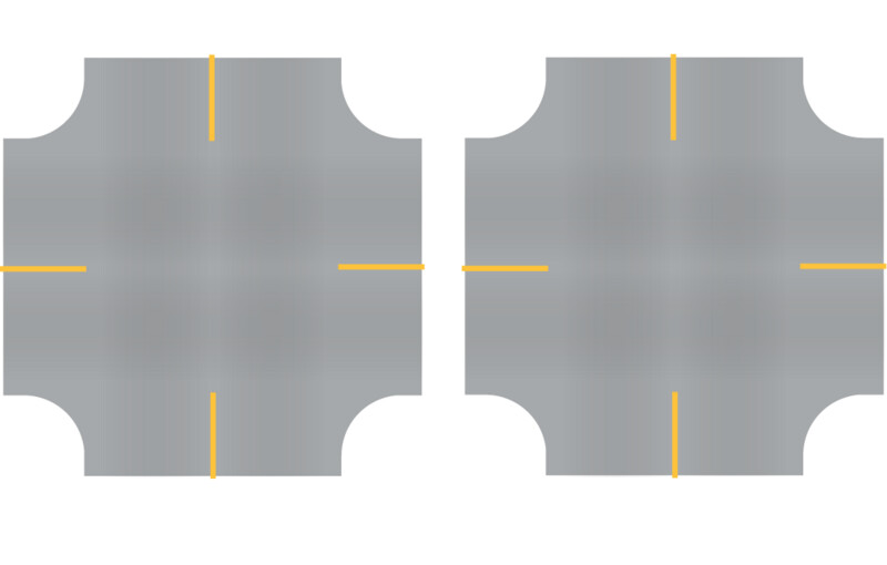 Easy Streets HO - Aged Asphalt-4 Way Intersection Solid Yellow 4 Stop No Fog