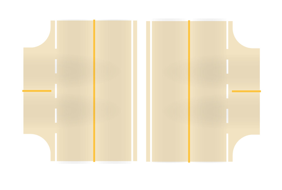 Easy Streets HO - Aged Concrete-3 Way Intersection Solid Yellow Line