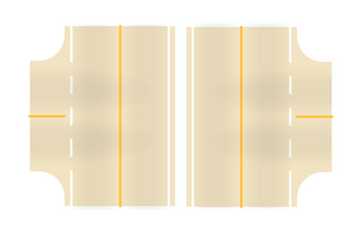 Easy Streets HO - Aged Concrete-3 Way Intersection Solid Yellow Line