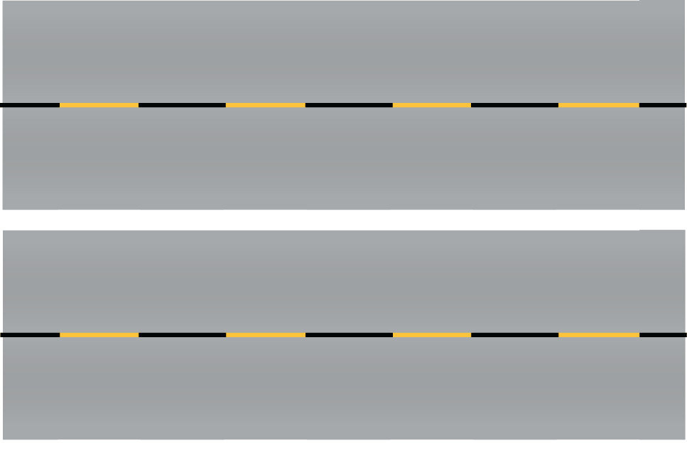 Easy Streets HO - Aged Asphalt-10in Dashed Yellow Black Line No Fog