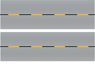 Easy Streets HO - Aged Asphalt-10in Dashed Yellow Black Line No Fog