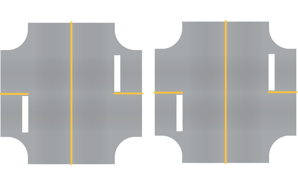 Easy Streets HO - Aged Asphalt-4 Way Int 2 Stop Solid Yellow Line