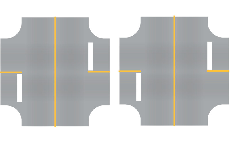 Easy Streets HO - Aged Asphalt-4 Way Int 2 Stop Solid Yellow Line